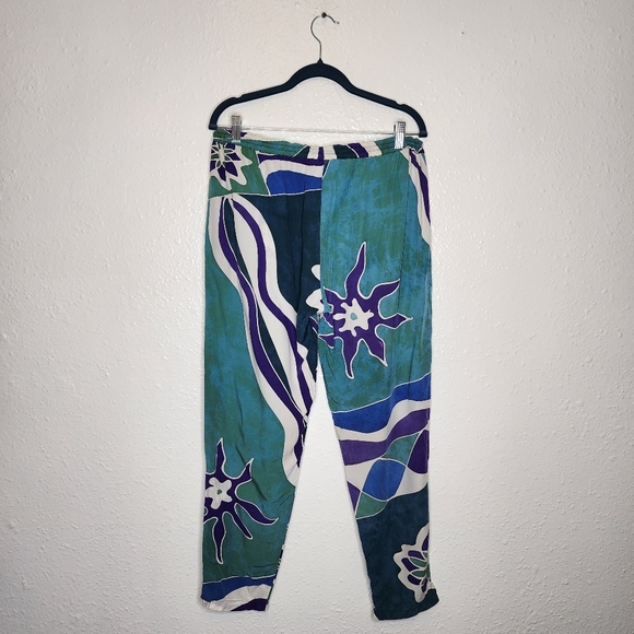 Tropical Tantrum Hawaiian Floral Blue Purple Rayon Pants Size XS - Picture 2 of 6